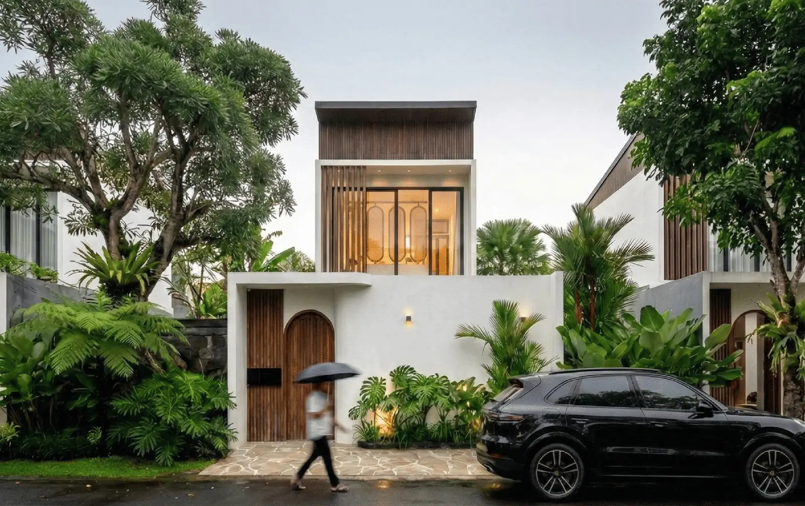 Villa Yume facade and tropical garden by day